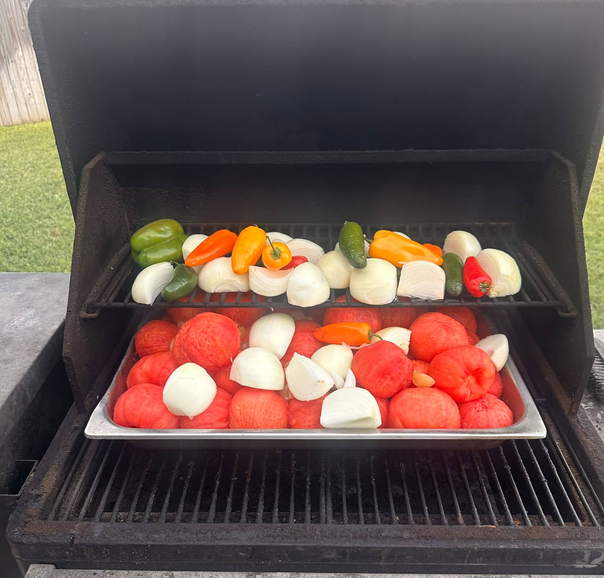Salsa ingredients on the grill